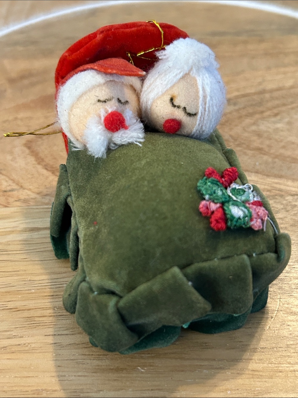 Handmade Holiday Sleeping Santa and Mrs. Claus Christmas tree Ornament